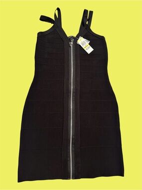 INC International Concepts Black Zip-Front Bandage Mini Dress